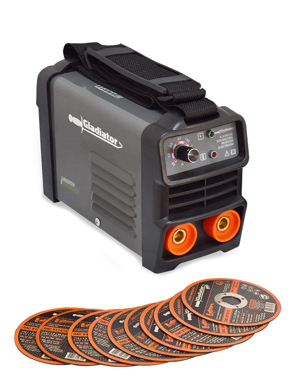 Soldadora Inversor Gladiator IE 4130/120 PLUS 130 Amperes + 10 Discos abrasivos de corte