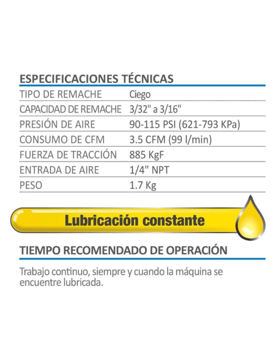 Remachadora neumática AKSI 3/16 pulgadas Línea semiprofesional
