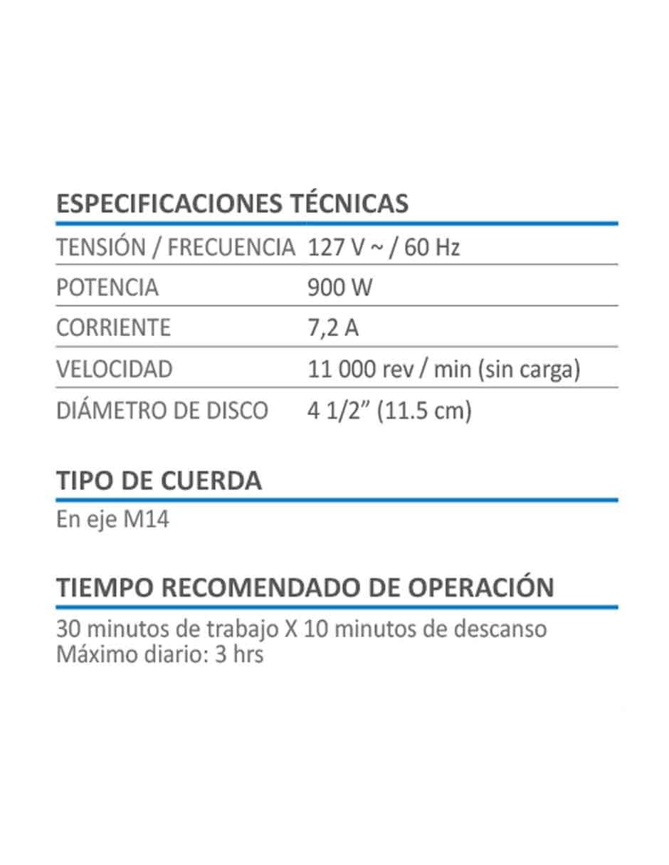 Esmeriladora angular AKSI 900W Potencia 900W disco 4 1/2 pulgada