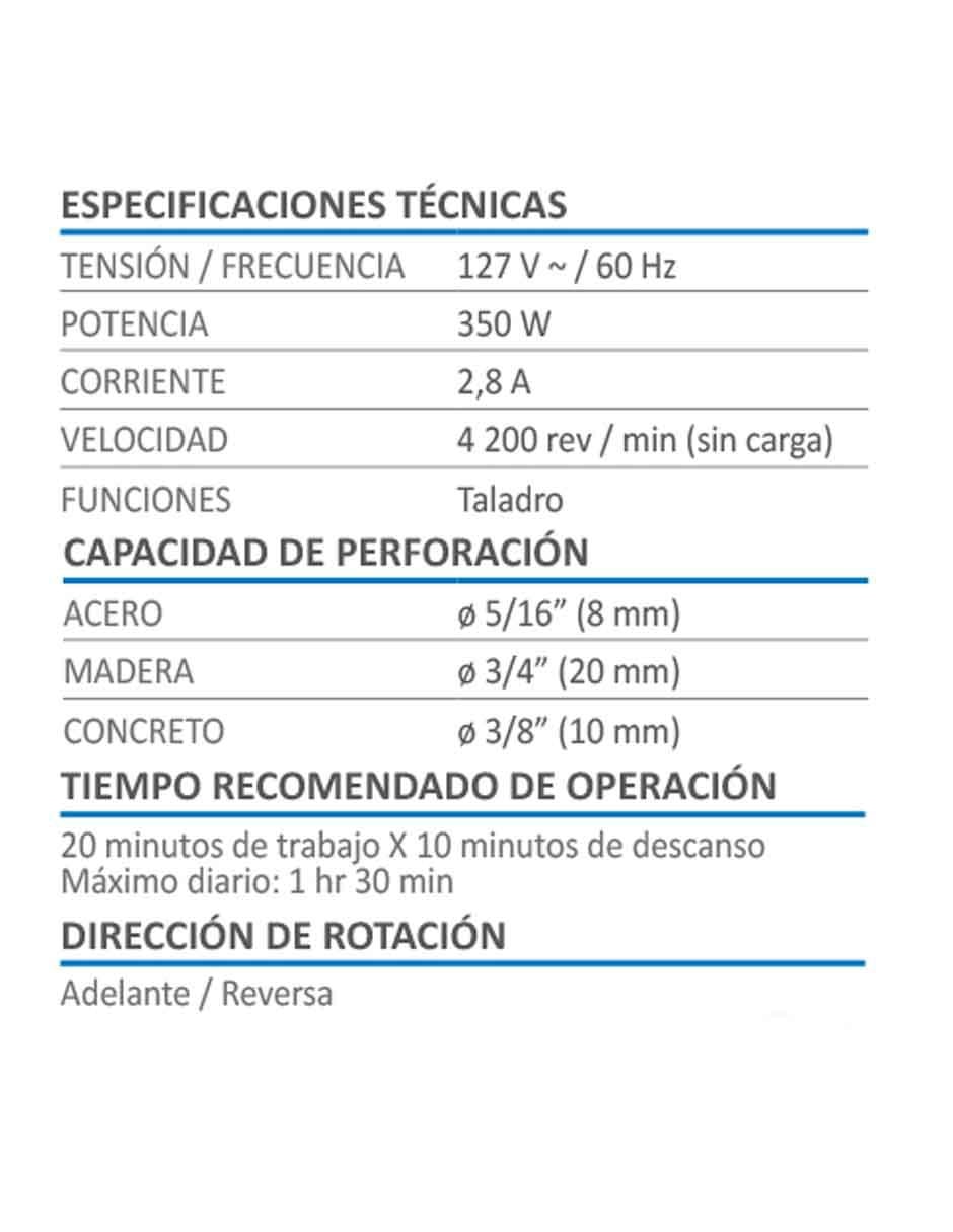 Taladro AKSI 350 W de 3/8 de pulgada Potencia 350 W Broquero de 3/8 de pulgada