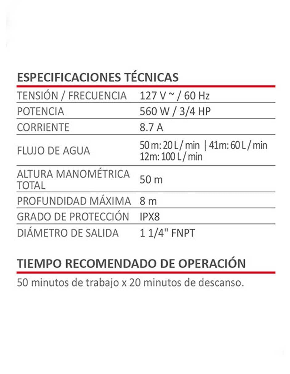Bomba tipo bala para agua limpia AKSI 3/4 HP 560W