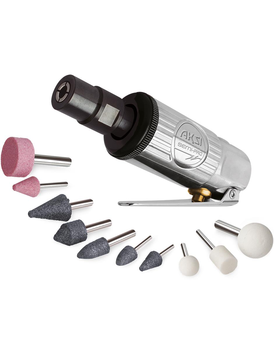 Mini esmeriladora neumática AKSI 1/4 pulgada + accesorios