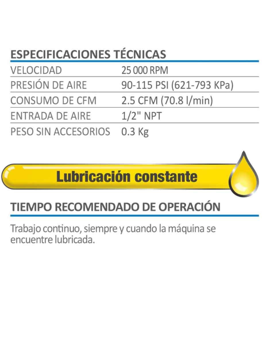 Mini esmeriladora neumática AKSI 1/4 pulgada + accesorios