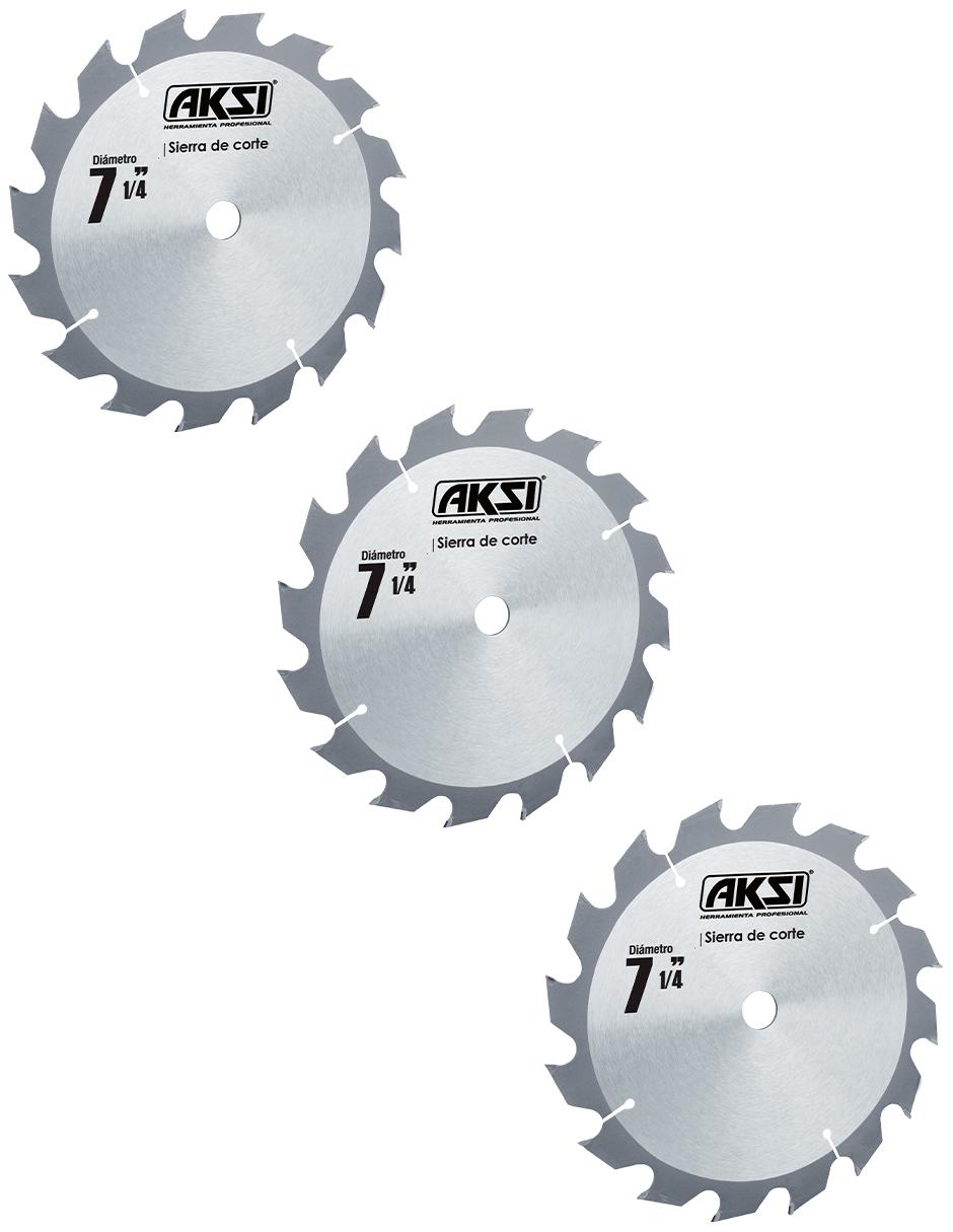 Pack de 3 sierras circulares de 24 dientes de 7 1/4 pulgadas con un centro de 5/8 pulgadas AKSI