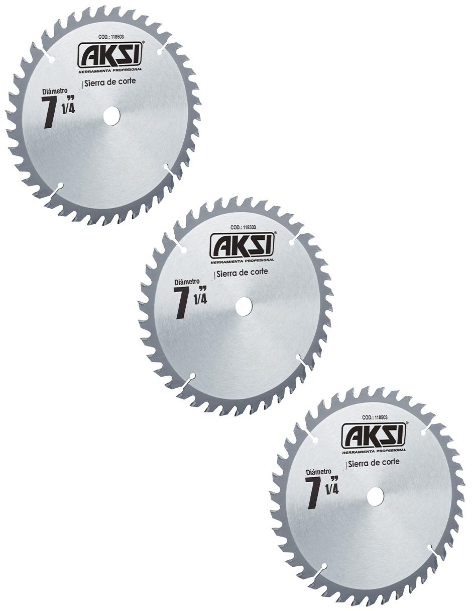 Pack de 3 sierras circulares de 40 dientes de 7 1/4 pulgadas con un centro de 5/8 pulgadas AKSI