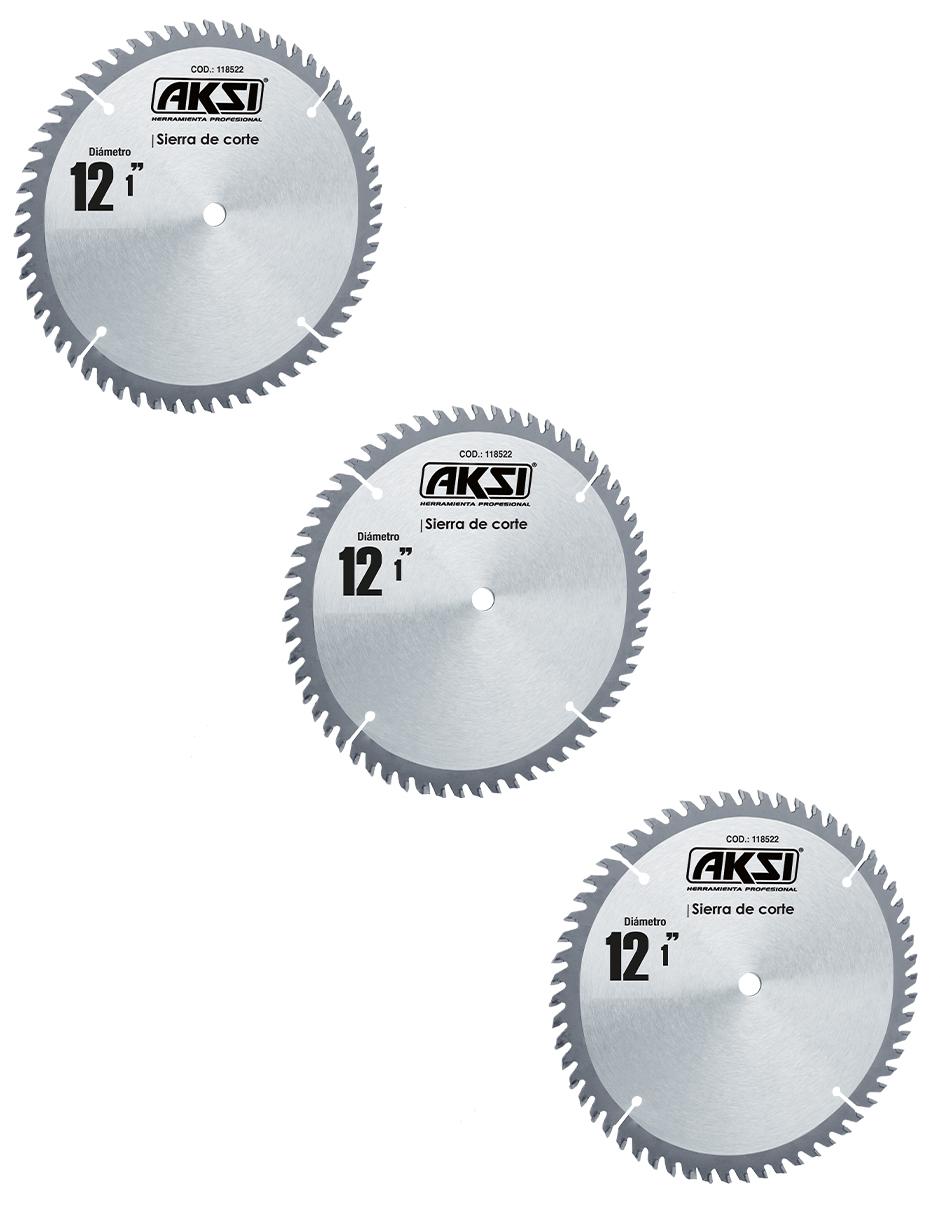 Pack de 3 sierras circulares de 60 dientes de 12 pulgadas con un centro de 1 pulgada AKSI