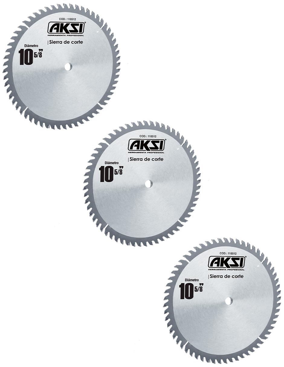 Pack de 3 sierras circulares de 60 dientes de 10 pulgadas con un centro de 5/8 pulgadas AKSI