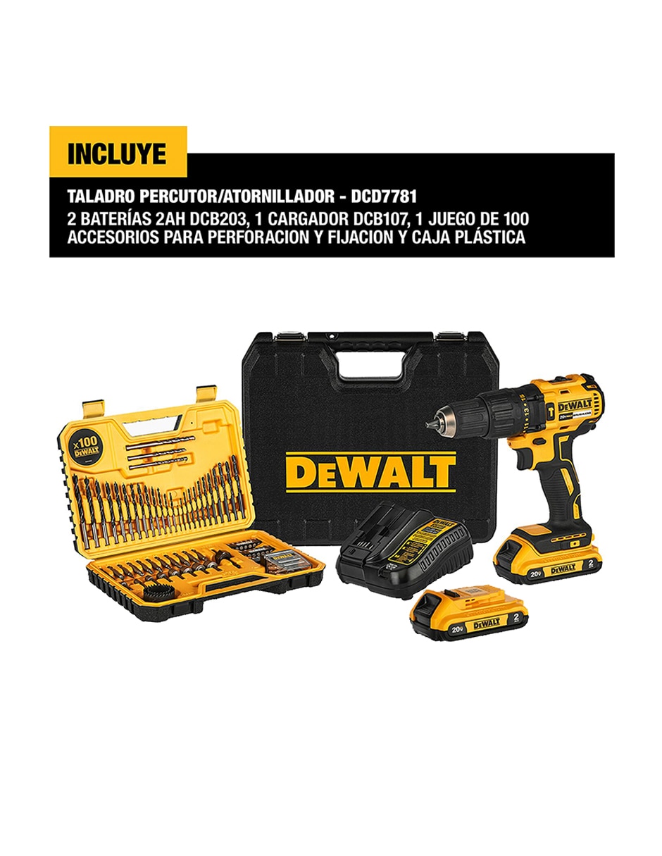 Set taladro atornillador inalámbrico Dewalt DCD7781S2A-B3 de 100 - 240 V
