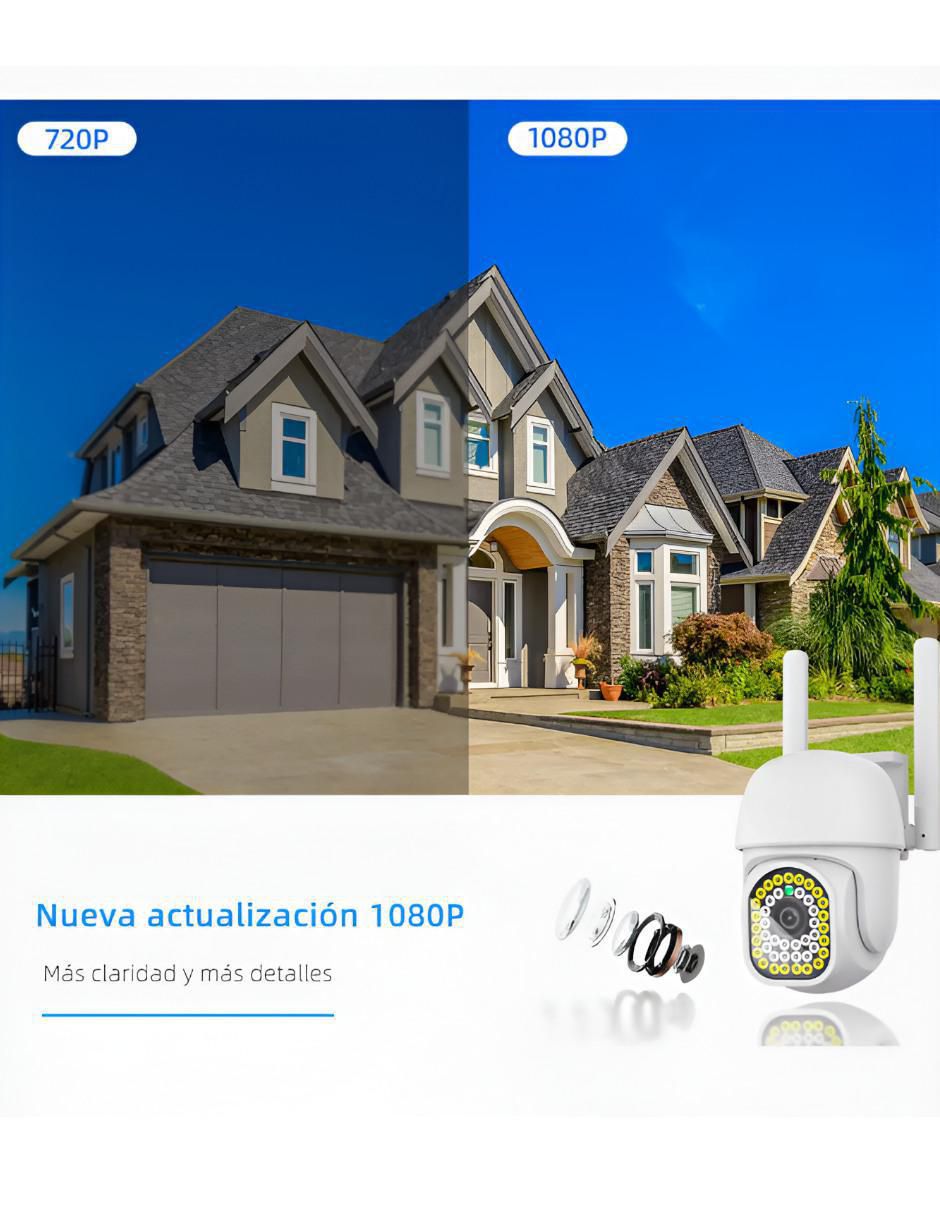 Cámara de seguridad inalámbrica Full HD 360° con capacidad para grabar visión nocturna para interior y exterior 3
