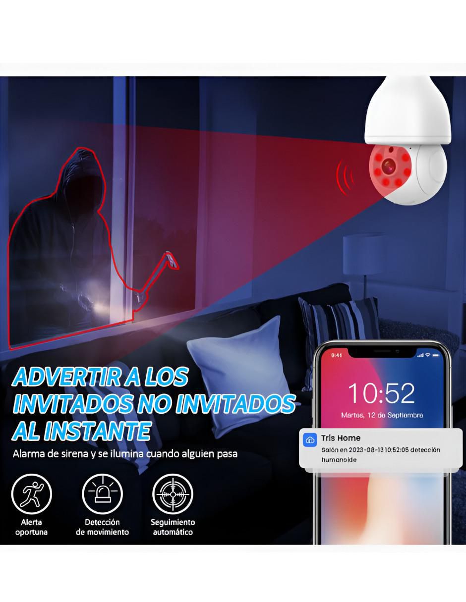 Cámara de seguridad inalámbrica Full HD 360° con capacidad para grabar visión nocturna para interior 5