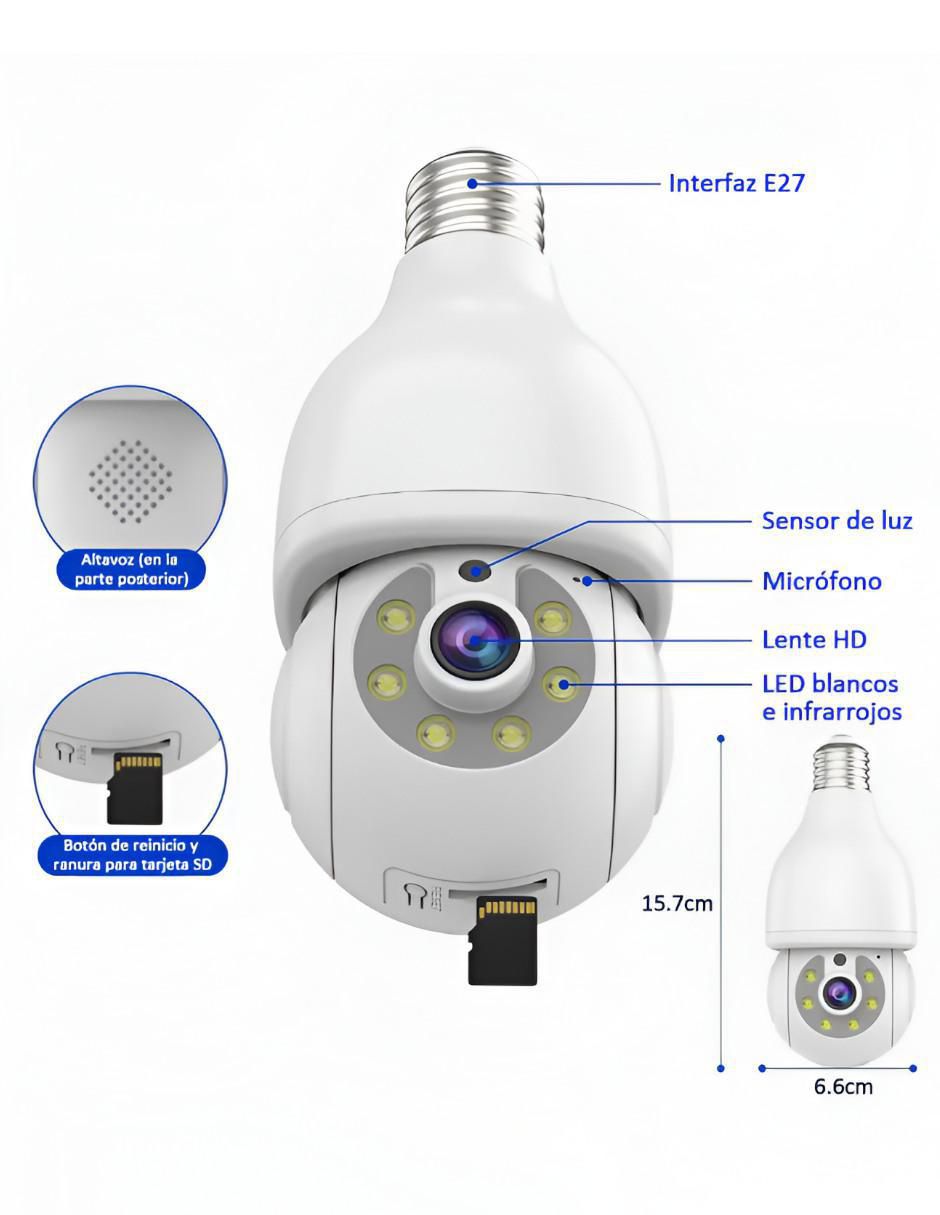 Cámara de seguridad inalámbrica Full HD 360° con capacidad para grabar visión nocturna para interior 6