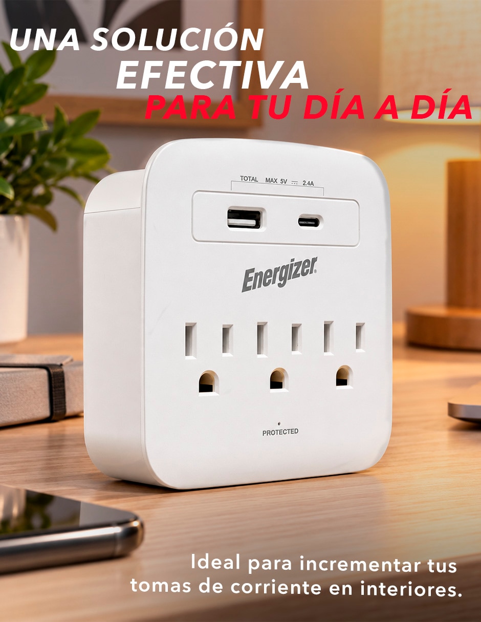 Multicontacto en-tap3 de 3 salidas y 2 puertos usb