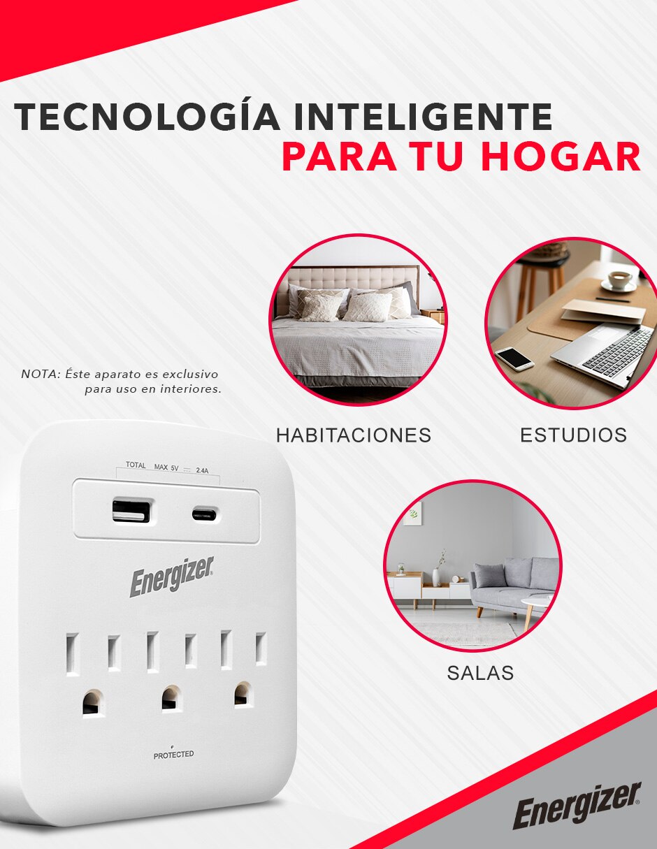 Multicontacto en-tap3 de 3 salidas y 2 puertos usb
