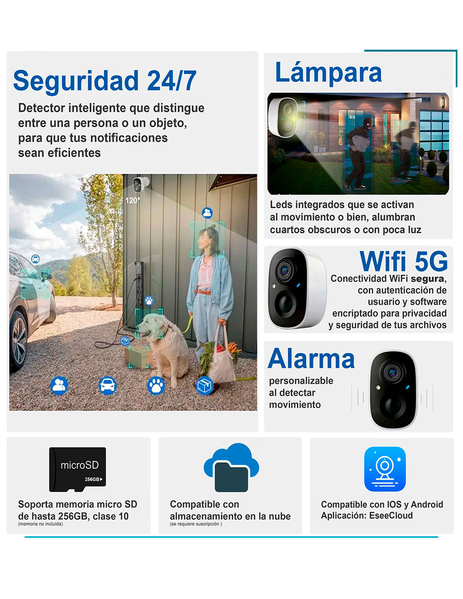 Camara solar de seguridad modelo VS-M08 inalámbrica QHD 103° con capacidad para grabar con visión nocturna para exterior 2