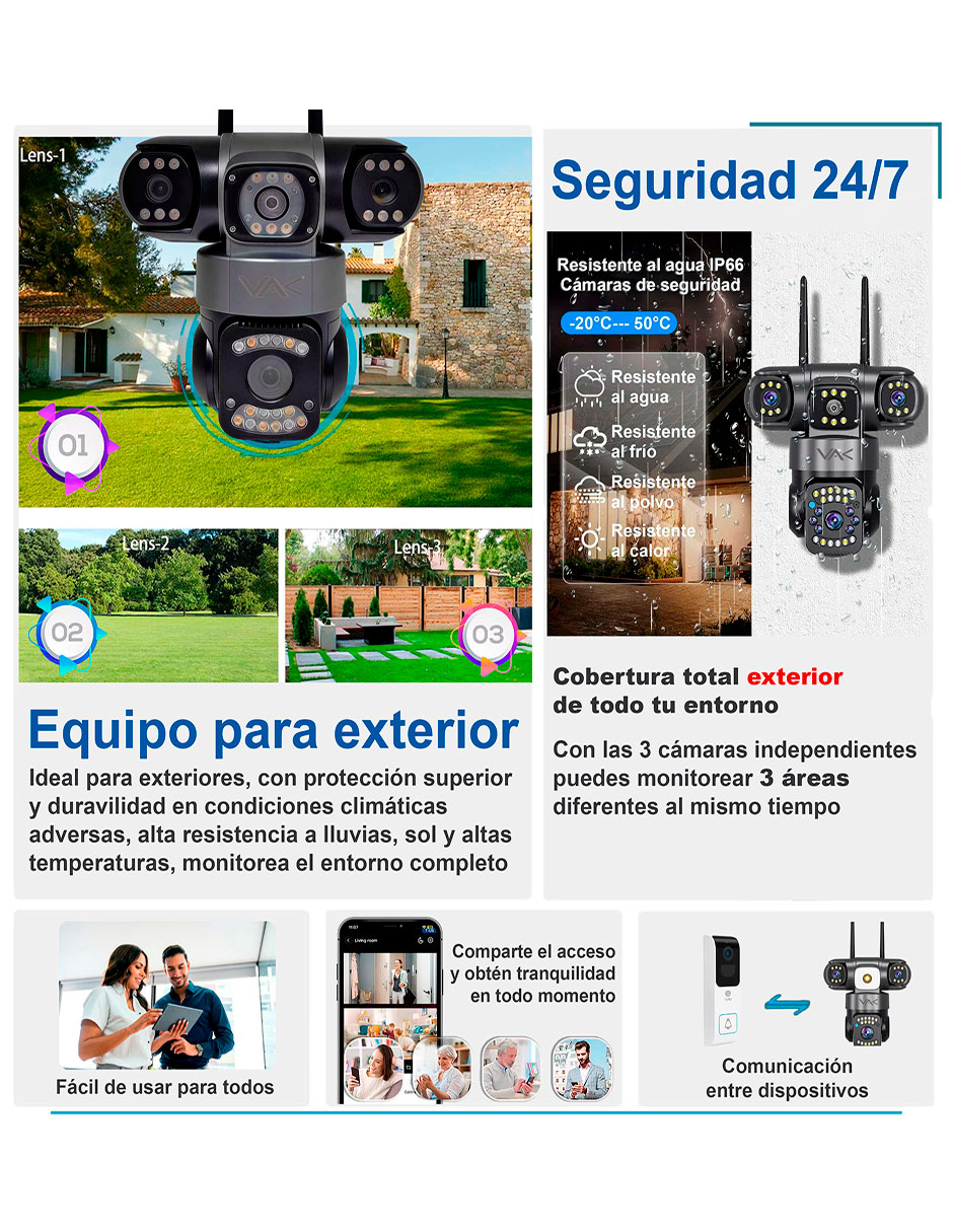 Camara individual de seguridad modelo VS-3L5 alámbrica 4K/UHD 90° con capacidad para grabar con visión nocturna para interior y exterior 4