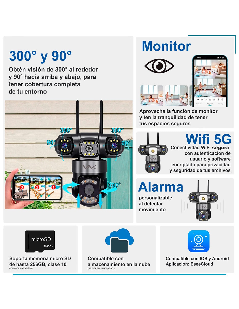 Camara individual de seguridad modelo VS-3L5 alámbrica 4K/UHD 90° con capacidad para grabar con visión nocturna para interior y exterior 2