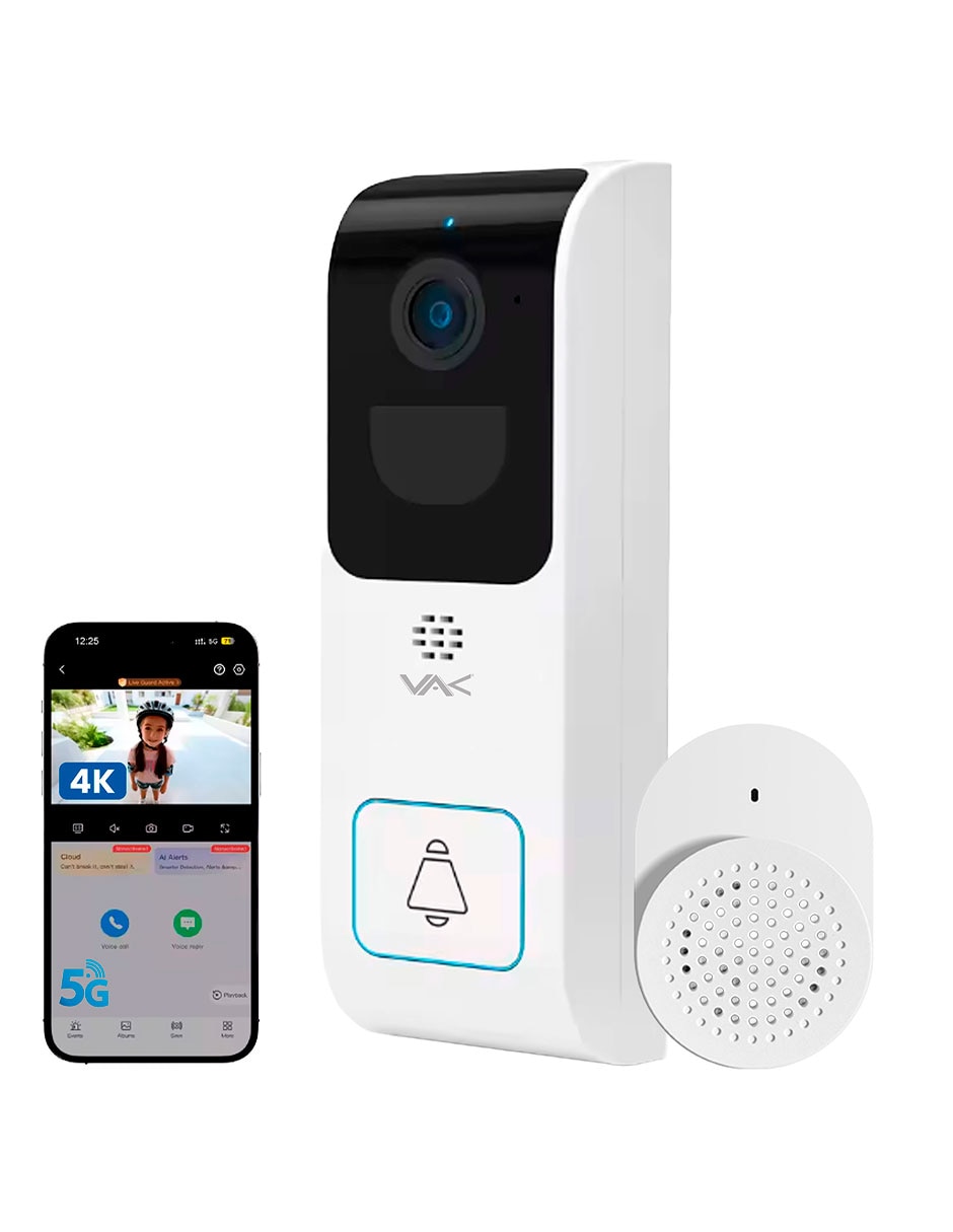 Cámara con timbre de seguridad alámbrica 4K/UHD 90° con visión nocturna para interior y exterior 6