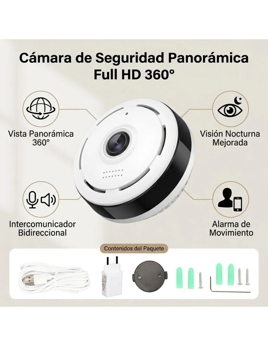 Cámara Wi-Fi de seguridad modelo Inalámbrica 2K 360° con capacidad de grabar para Interior y exterior