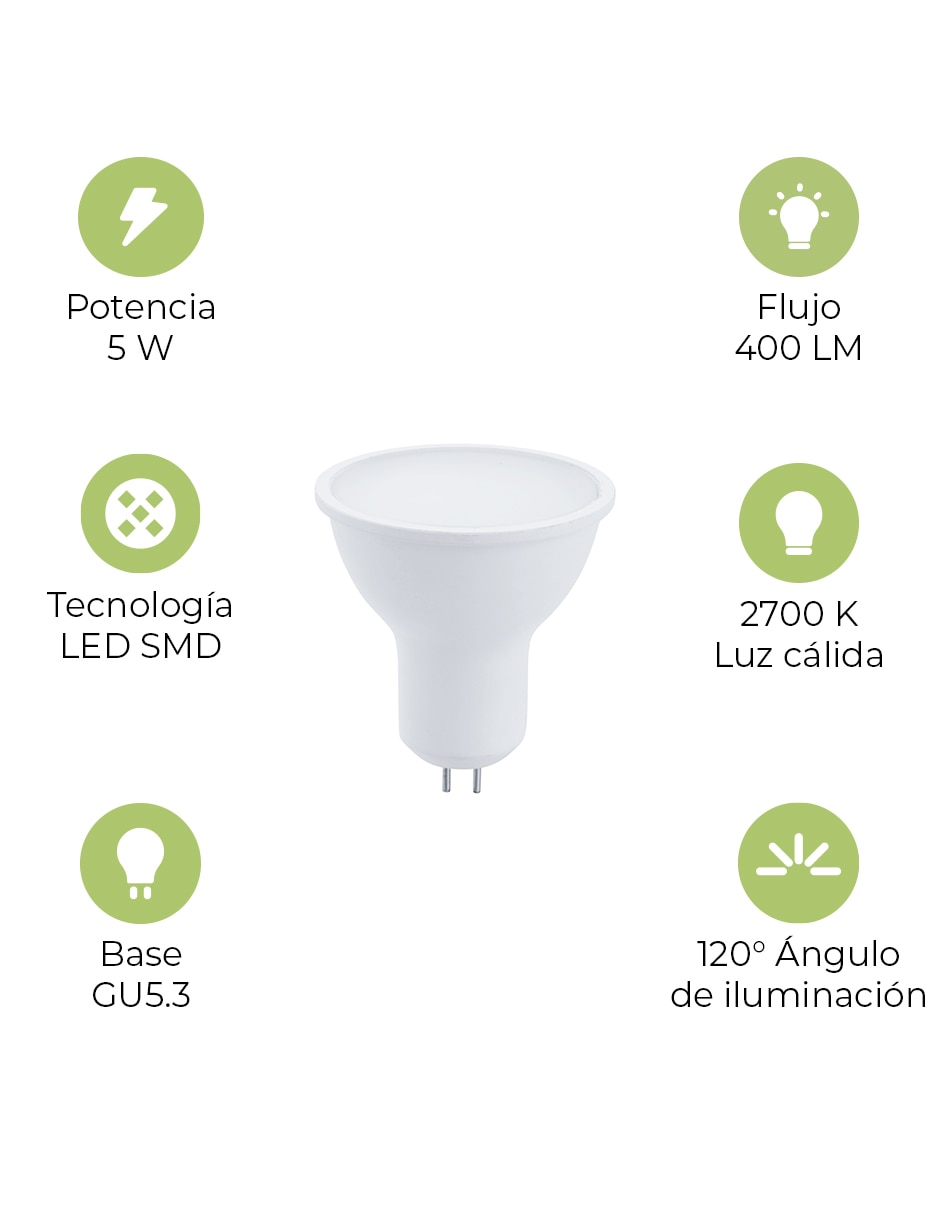 Foco LED 5 W de consumo 5 W de iluminación 400 lm lúmenes 3