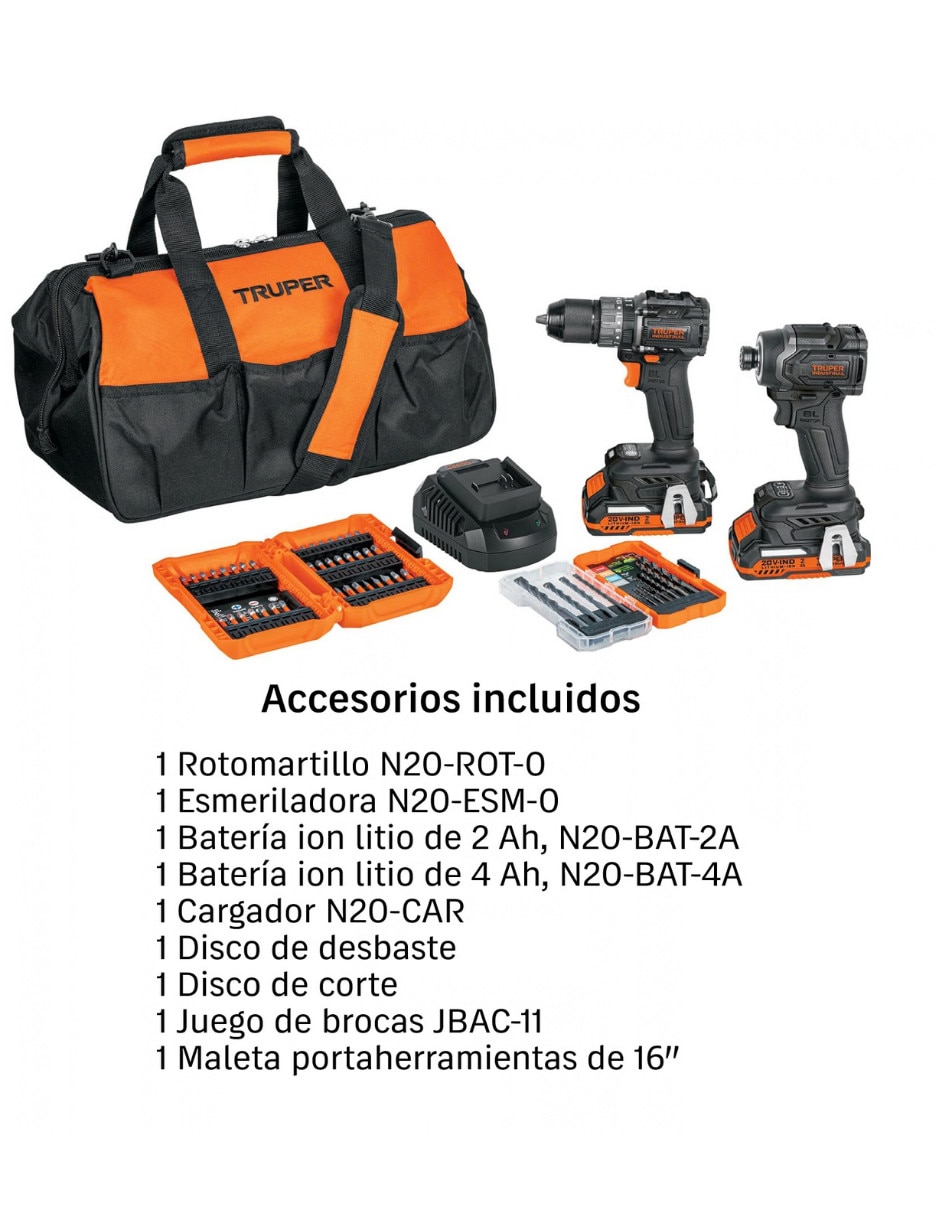 Rotomartillo y atornillador n20-combo-rd 30 w 10 piezas 3