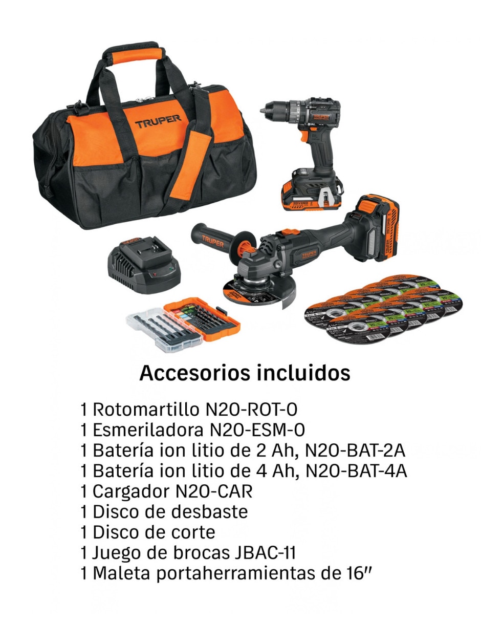 Rotomartillo y esmeril n20-combo-re 30 w 10 piezas 3