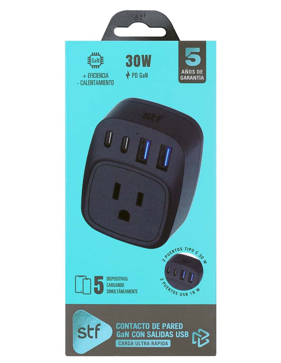Multicontacto GaN USB y USB-C - Carga ultra rápida 5 dispositivos de 1 contacto 11