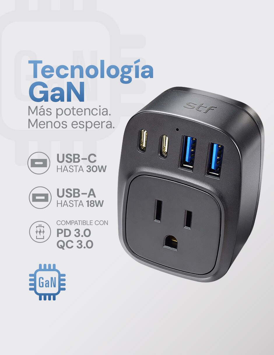 Multicontacto GaN USB y USB-C - Carga ultra rápida 5 dispositivos de 1 contacto 2