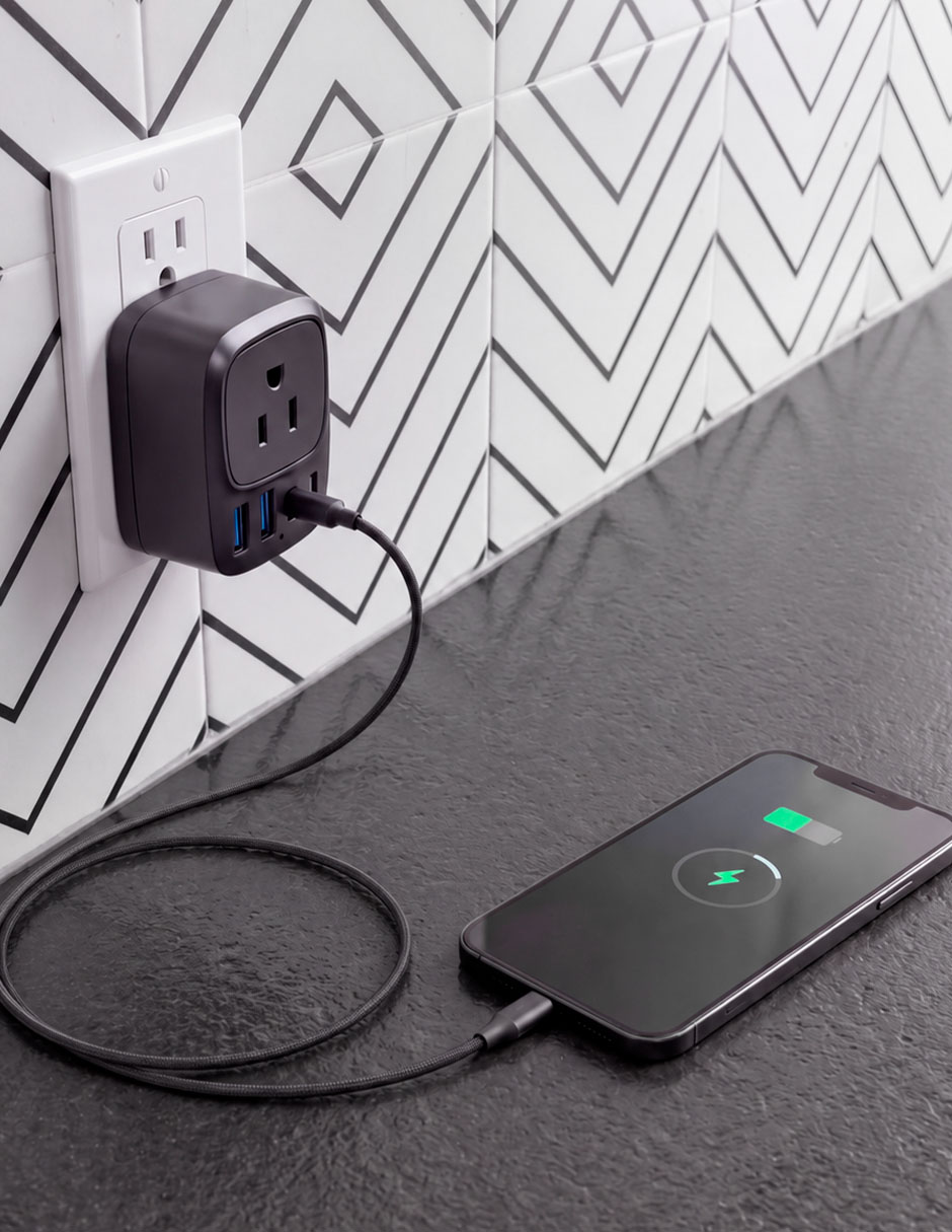 Multicontacto GaN USB y USB-C - Carga ultra rápida 5 dispositivos de 1 contacto 5