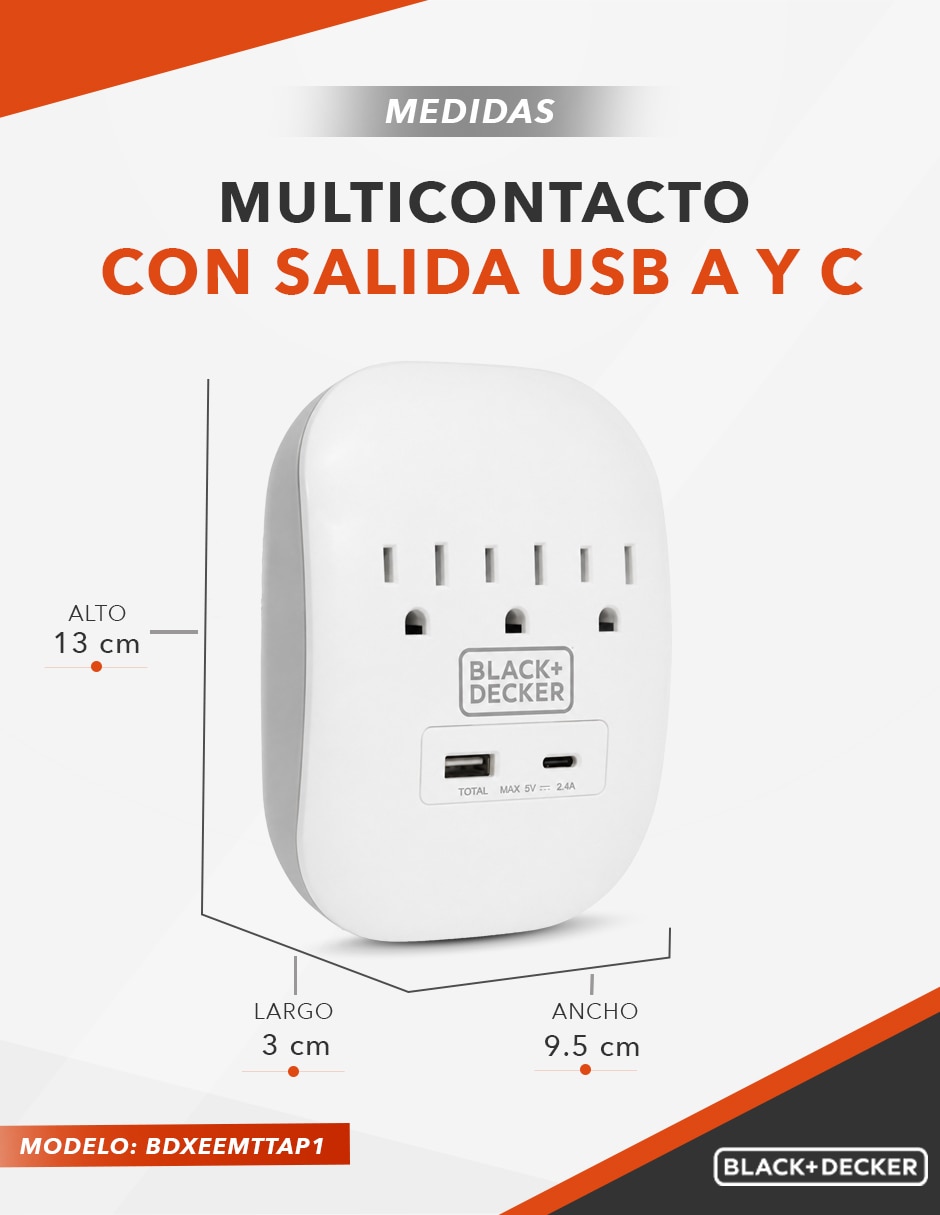 Multicontacto BDXEEMTTAP1 de 3 salidas y 2 puertos USB 9