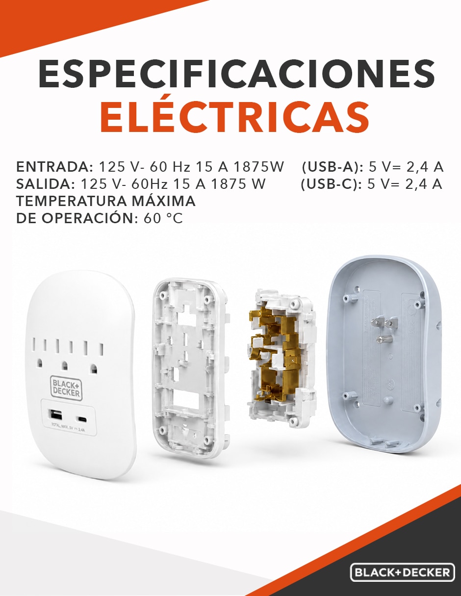 Multicontacto BDXEEMTTAP1 de 3 salidas y 2 puertos USB 3