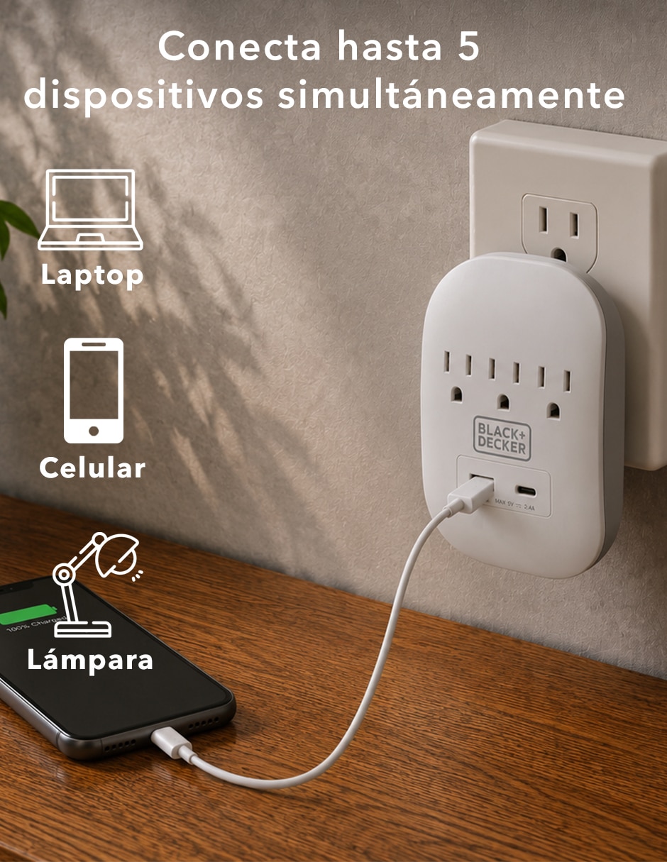 Multicontacto BDXEEMTTAP1 de 3 salidas y 2 puertos USB 7