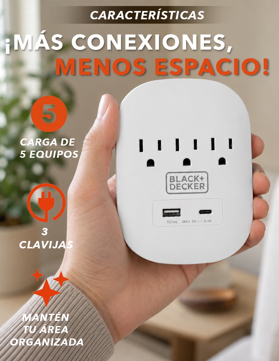 Multicontacto BDXEEMTTAP1 de 3 salidas y 2 puertos USB 8