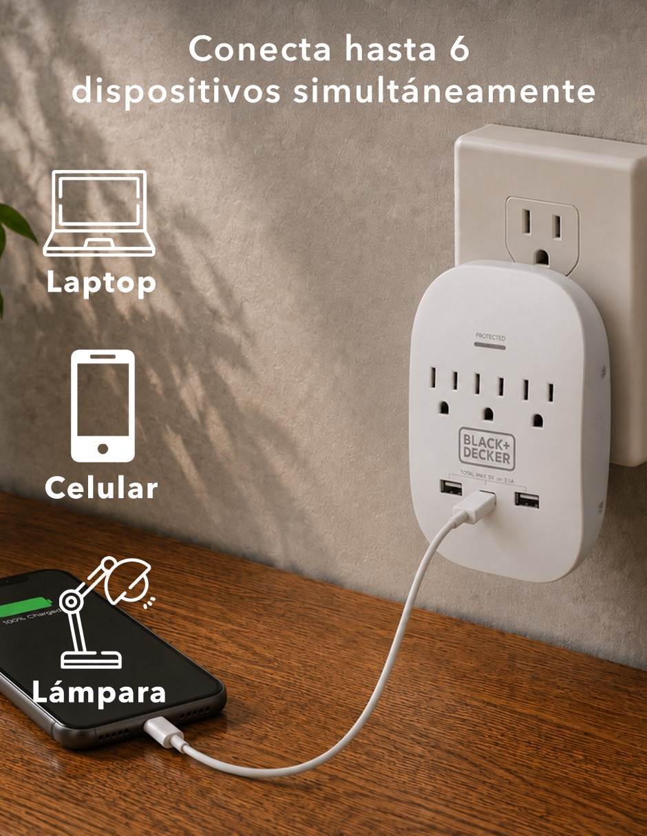 Multicontacto BDXEEMTTAP2 de 3 salidas y 2 puertos USB 4