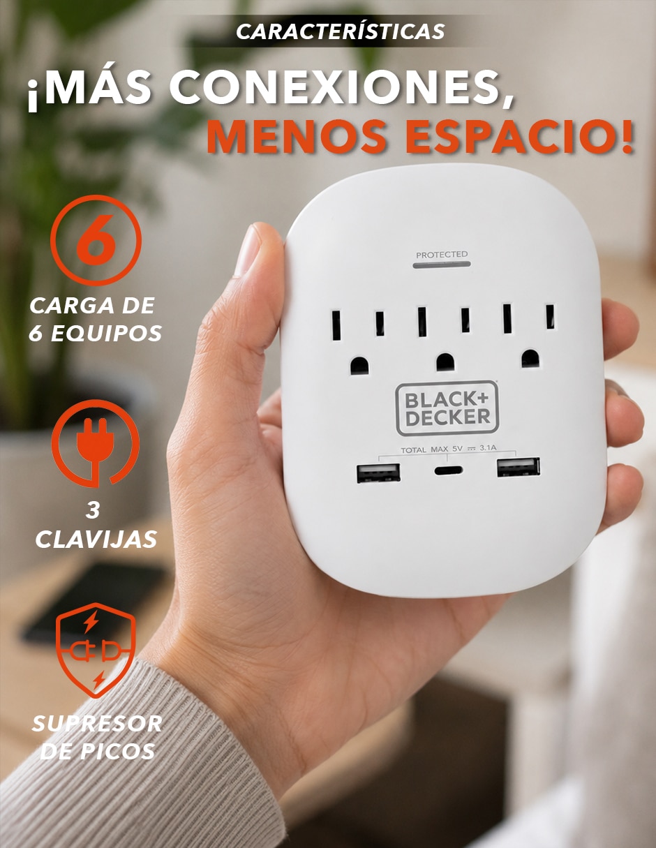 Multicontacto BDXEEMTTAP2 de 3 salidas y 2 puertos USB 6