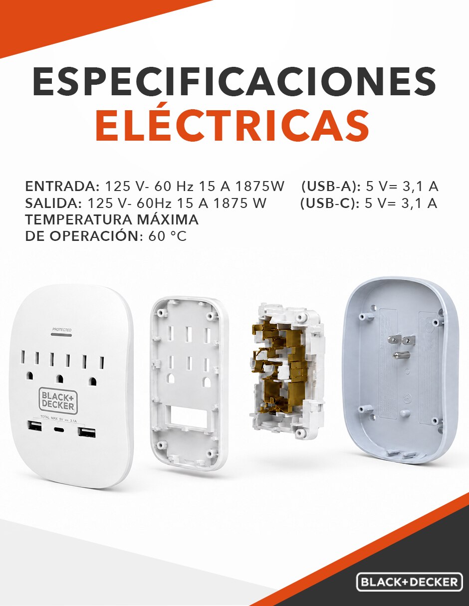 Multicontacto BDXEEMTTAP2 de 3 salidas y 2 puertos USB 7