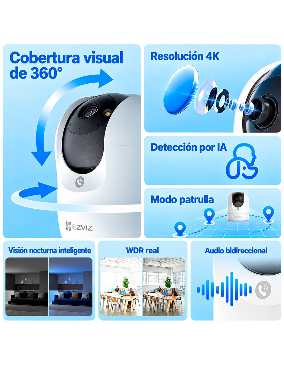 Cámara Wi-Fi de seguridad modelo C6N G1 4K Inalámbrica 350° para Interior 4