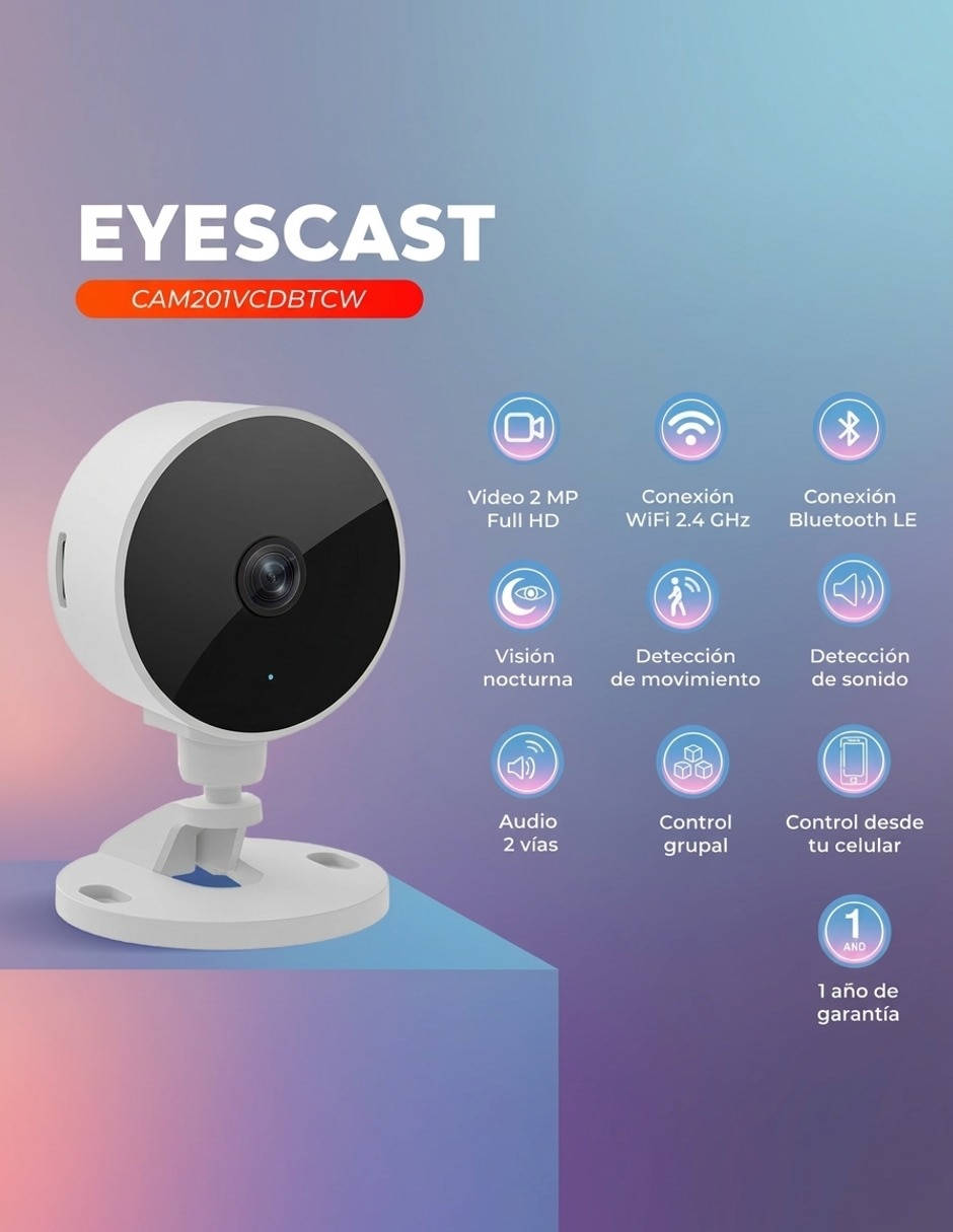 Cámara Wi-Fi de seguridad modelo Eyecast inalámbrica Full HD 85° para Interior 6